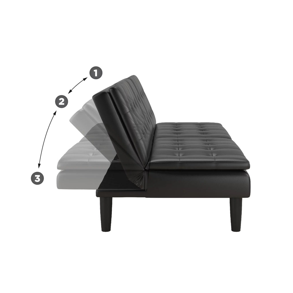Black Faux Leather Memory Foam Futon with Cupholder and USB S276311