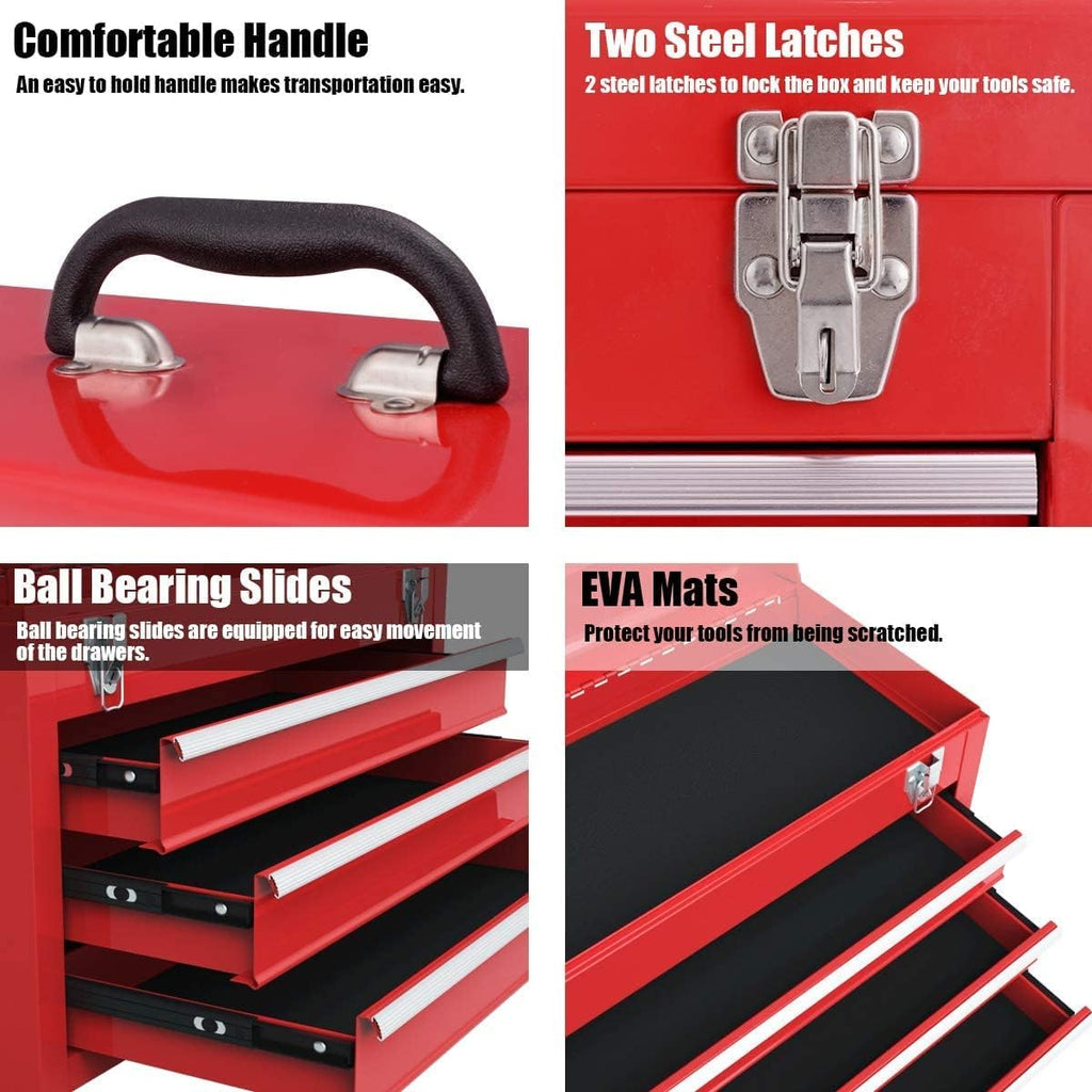 Red 20.5'' Steel Tool Box with 3 Drawers X2668