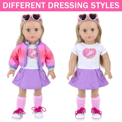 18 Inch Doll Clothes and Makeup Accessories Set with Rainbow Backpack O189
