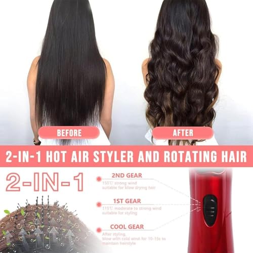 Red 3-in-1 Hot Air Styler and Rotating Hair Dryer with 2 Interchangeable Brushes M44801