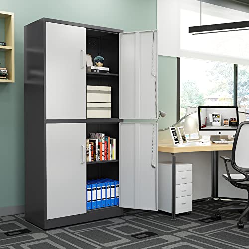 Black 72" Tall Steel Lockable Storage Cabinet with 2 Doors and 5 Adjustable Shelves M30463