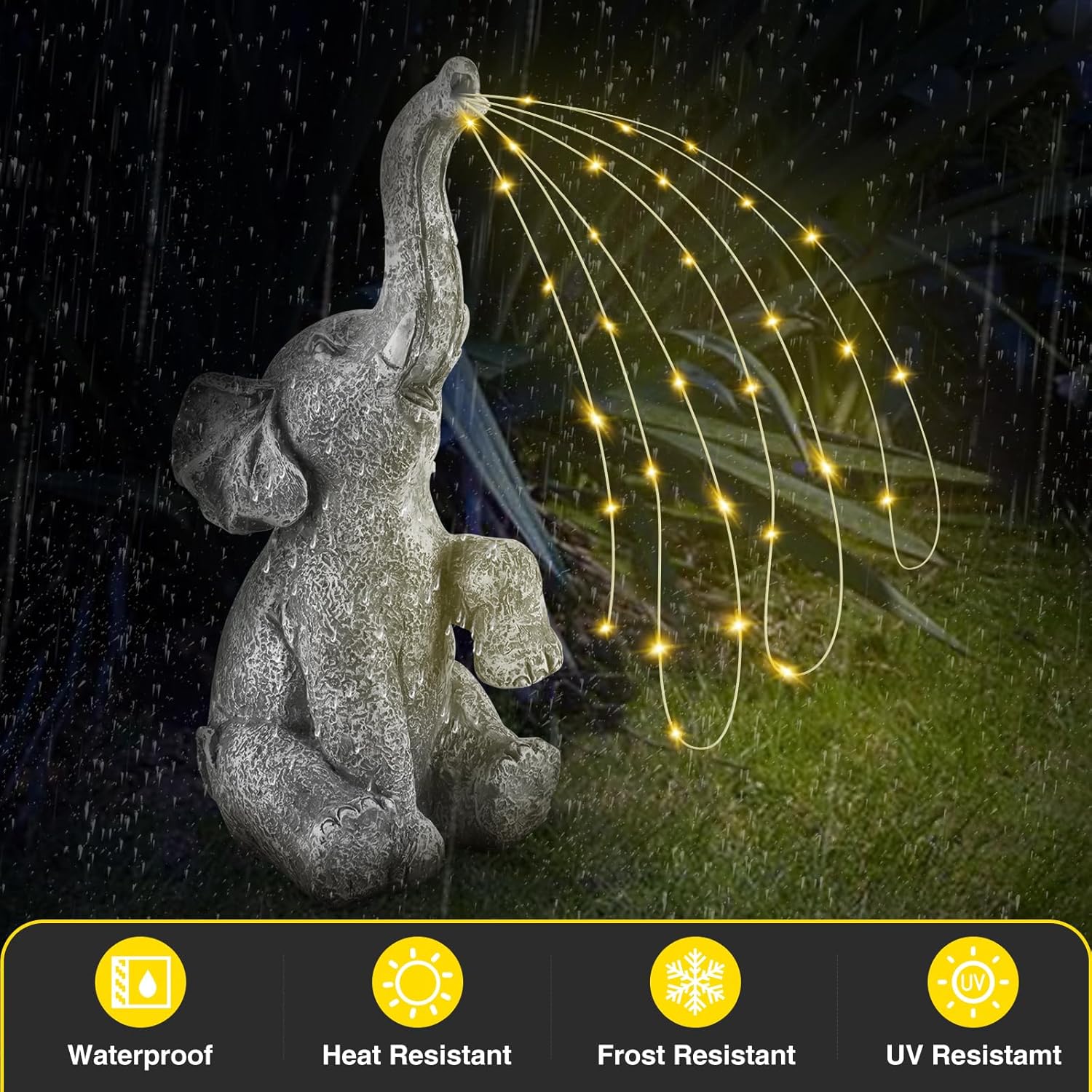 Outdoor Elephant Statue with LED Solar Lights K228027