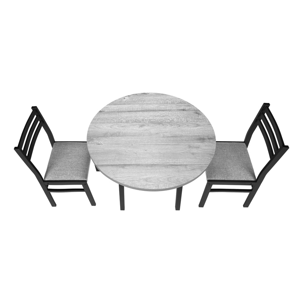 Gray 3pcs Drop Leaf Dining Table Set with Black Metal L236