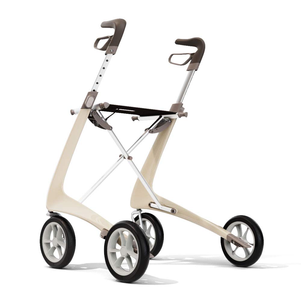 Carbon Ultralight Rollator Walker with Organizer Bag, Regular Track, 16.5" x 24" Seat, Oyster White W7188