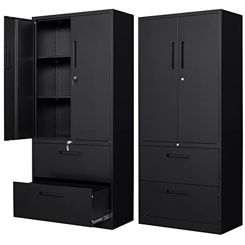 Black Metal 2 Drawer File Cabinet with Lock D88680