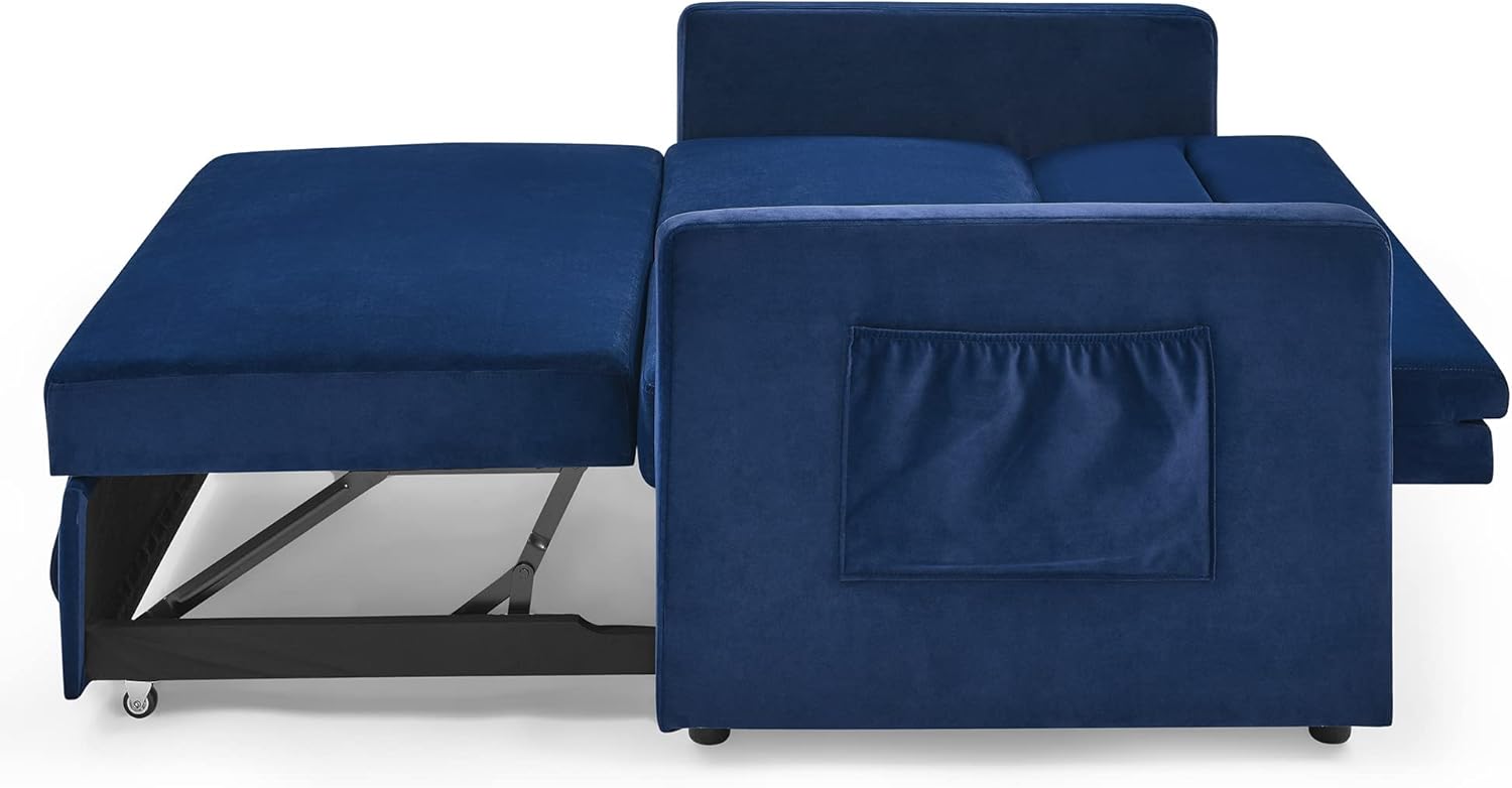 Blue Velvet 2 Seater Convertible Sofa Bed D206