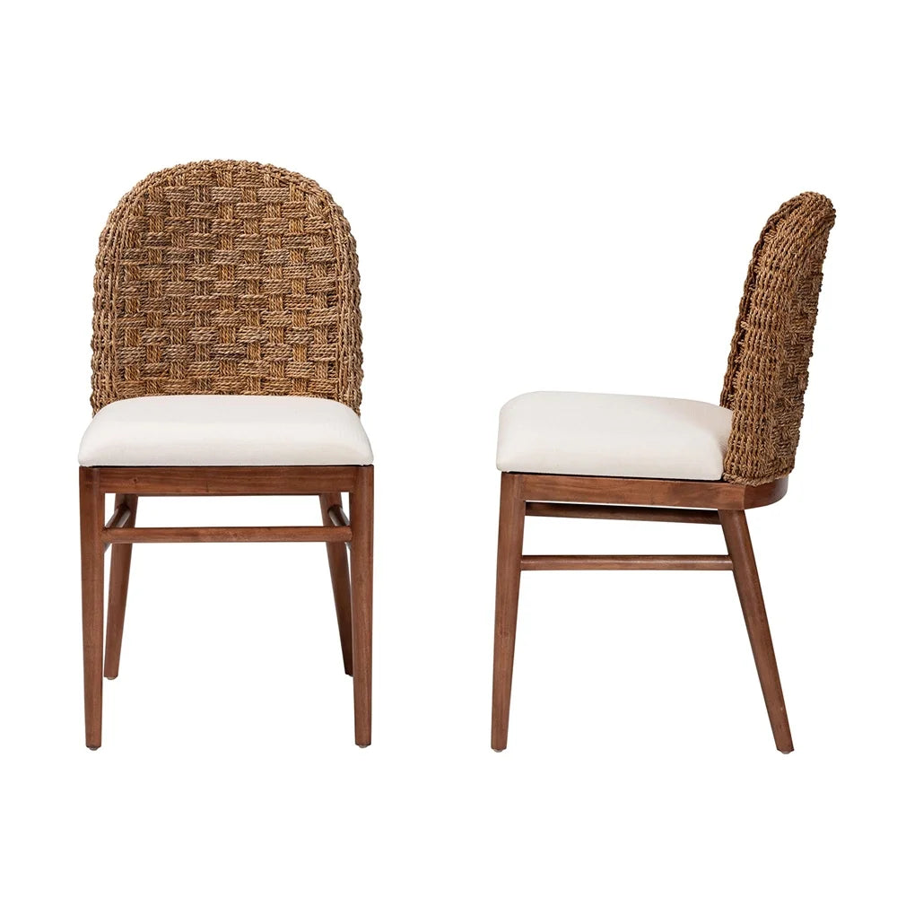 18.9" Acacia Wood & Seagrass Dining Chair in Brown Set of 2 B67687