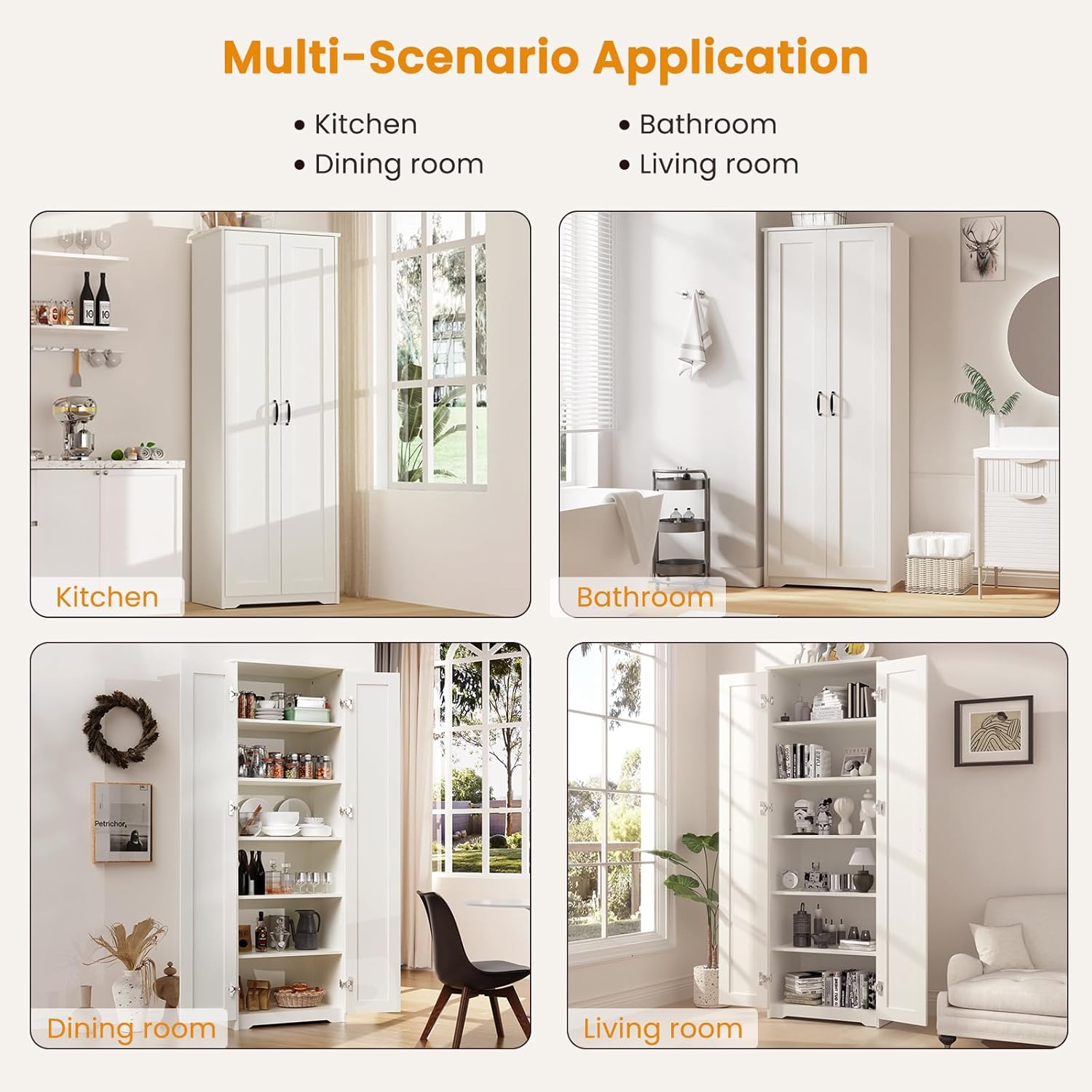 White 70" Tall Storage Cabinet with 2 Doors and 6 Adjustable Shelves E391927