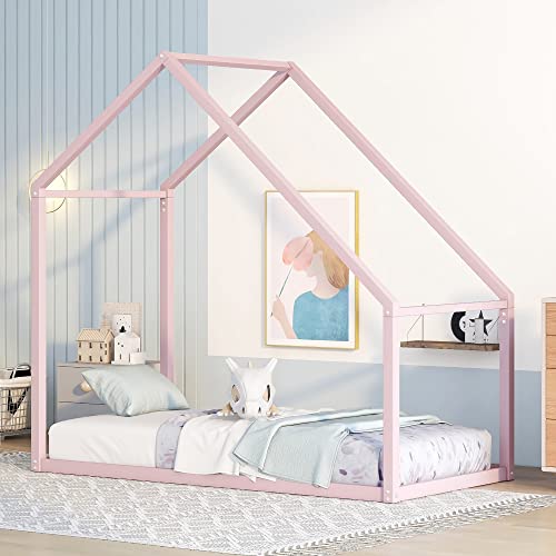 Twin White Metal Platform Bed Frame with Trundle D92589