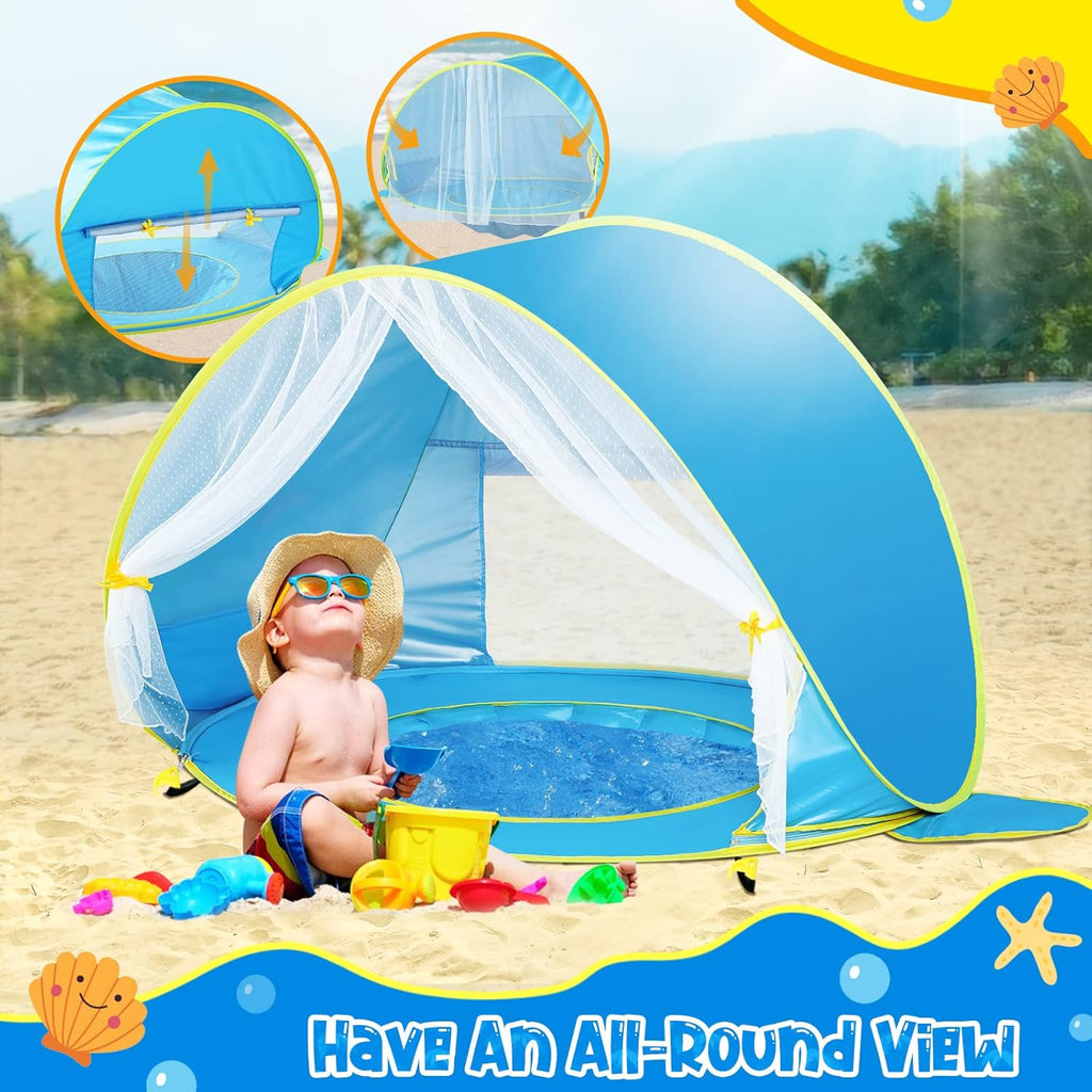 Baby Beach Tent Sun Shelter UPF50+ Pop Up Shade Pool (Front Mesh Blue) H689