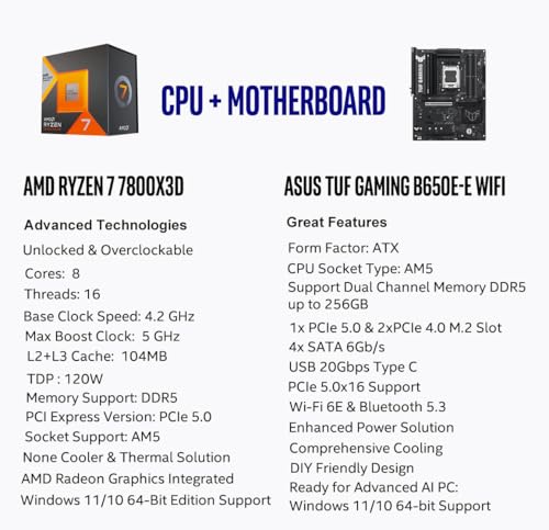 AMD Ryzen 7 7800X3D 8-Core 16-Thread Desktop Processor with ASUS ROG Strix B650E-F Gaming WiFi AM5 Gaming Motherboard L56432