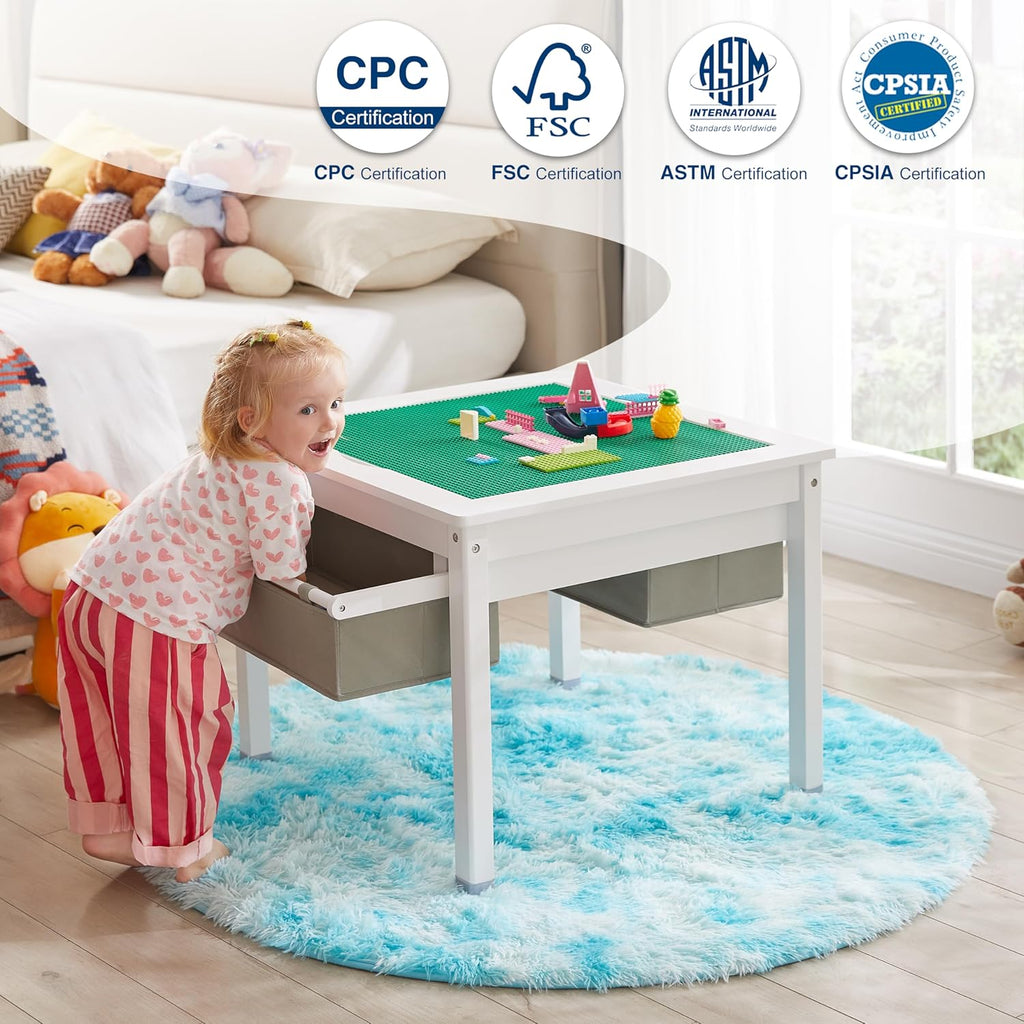 White Wooden Kids Table with Storage Drawers Z5115