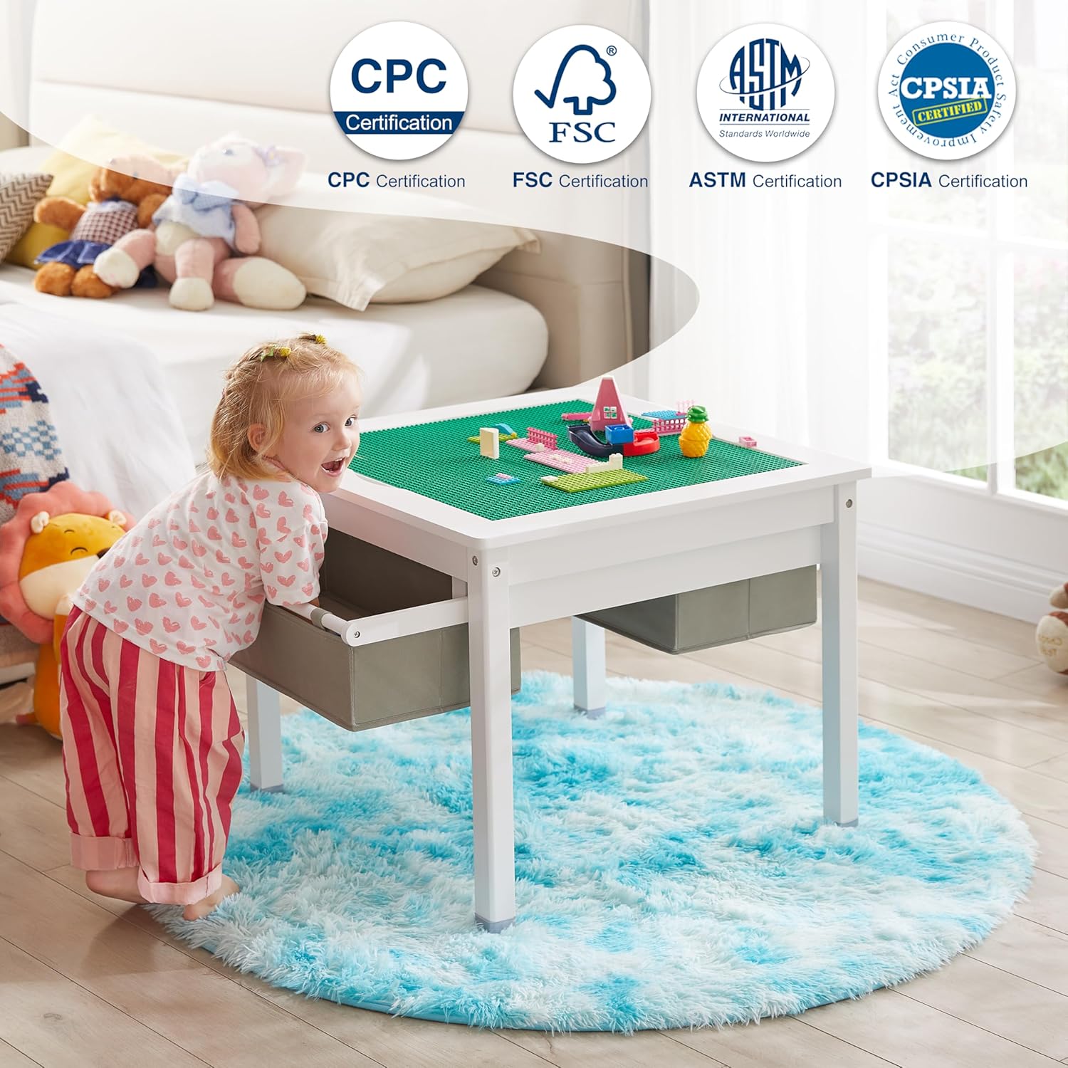 White Wooden Kids Table with Storage Drawers Z5115