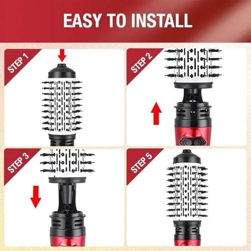 Red 3-in-1 Hot Air Styler and Rotating Hair Dryer with 2 Interchangeable Brushes M44801