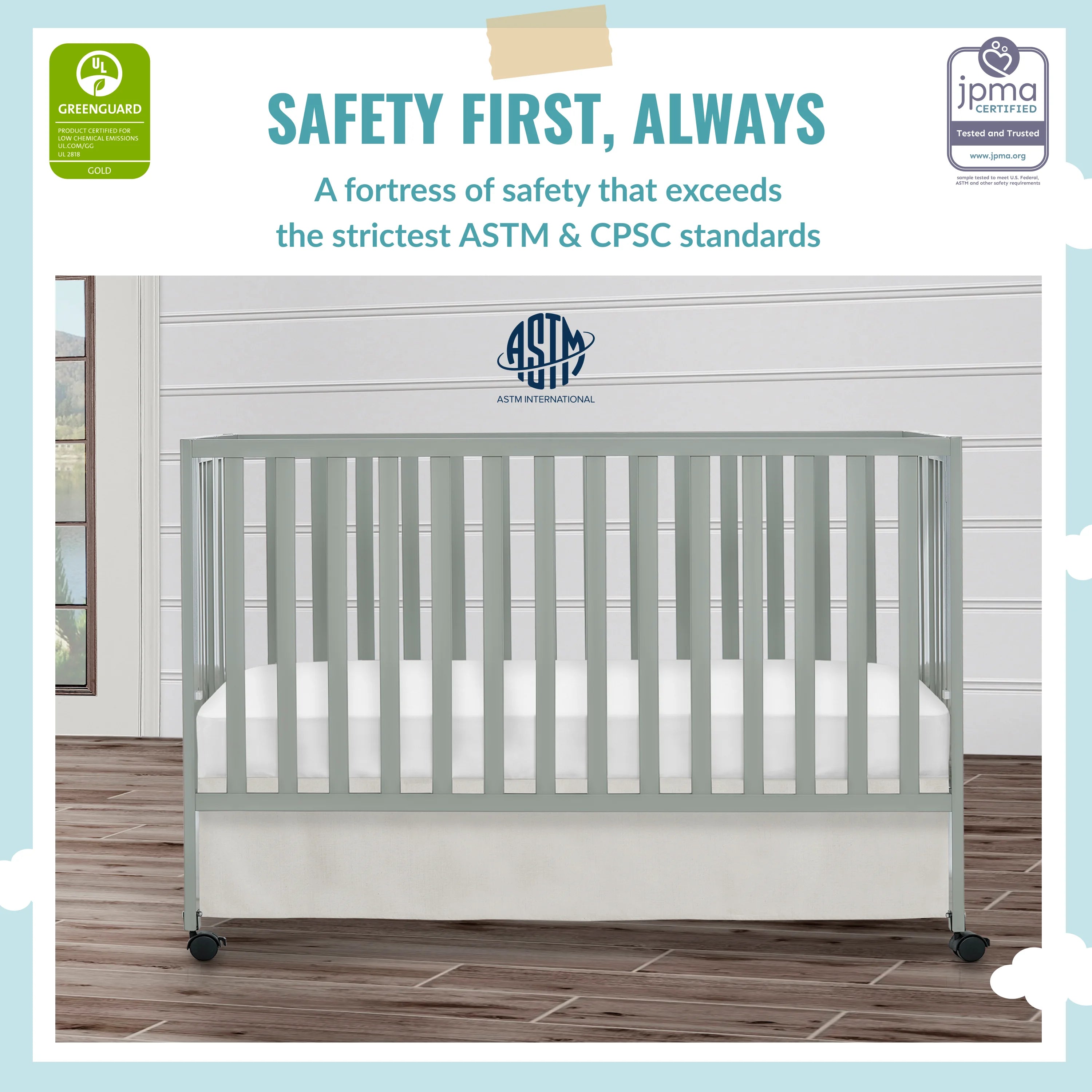 Cool Grey Full-Size Folding Crib R29005