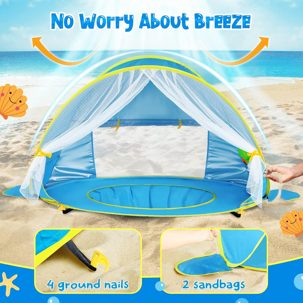 Baby Beach Tent Sun Shelter UPF50+ Pop Up Shade Pool (Front Mesh Blue) H689