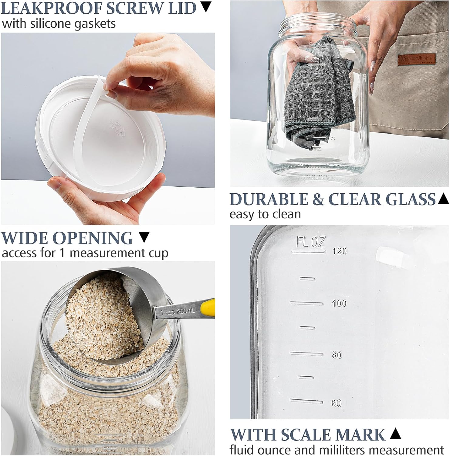 Wide Mouth 1 Gallon Clear Glass Mason Jar with Lid U116938