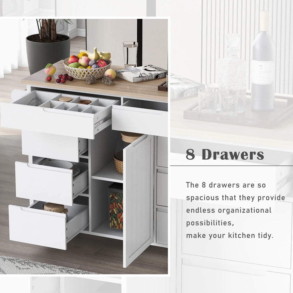 Rolling Kitchen Island with Storage, Rubber Wood Mobile Kitchen Cart with Lockable Wheels, Drawers, Shelves Q9277