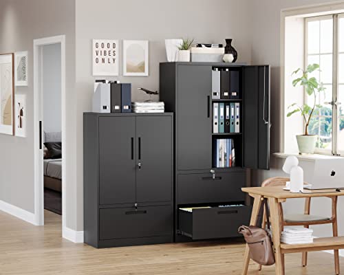 Black Metal 2 Drawer File Cabinet with Lock D88680