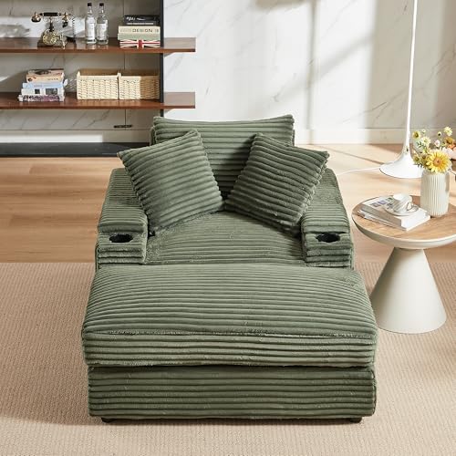 Oversized Corduroy Convertible Sleeper Sofa with Ottoman, Grey E741278