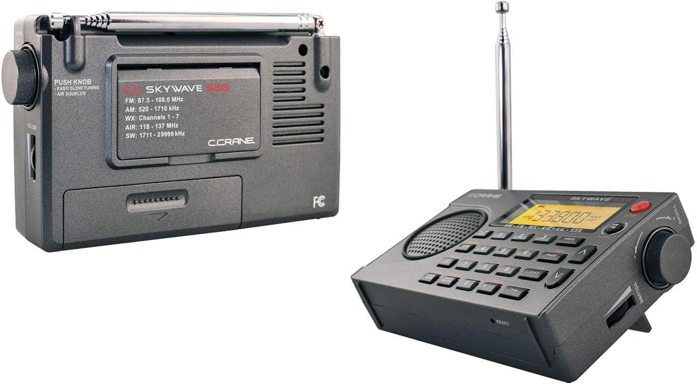 Small Battery Operated Portable Travel Radio with AM, FM, Shortwave, NOAA Weather + Alert, VHF Aviation Band and Single Side Bands E5543