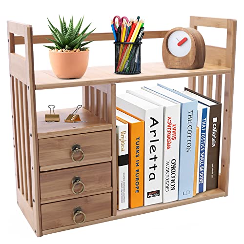 Bamboo Desktop Bookshelf with 3 Drawers (Nut-Brown) N575997