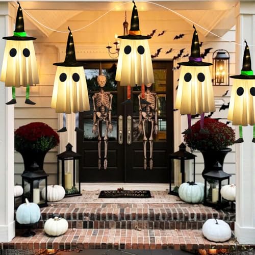 Set of 4 Halloween Hanging Ghosts with Witch Hat E50742