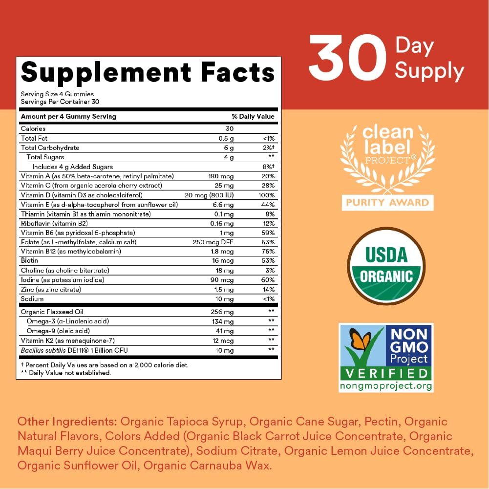 Organic Kids Multivitamin Gummies with Probiotics, Omega 3, Vitamin D3, C, B12 & Women's Multivitamin Gummies with Omega 3 Fish Oil, Methylfolate, CoQ10 X582665