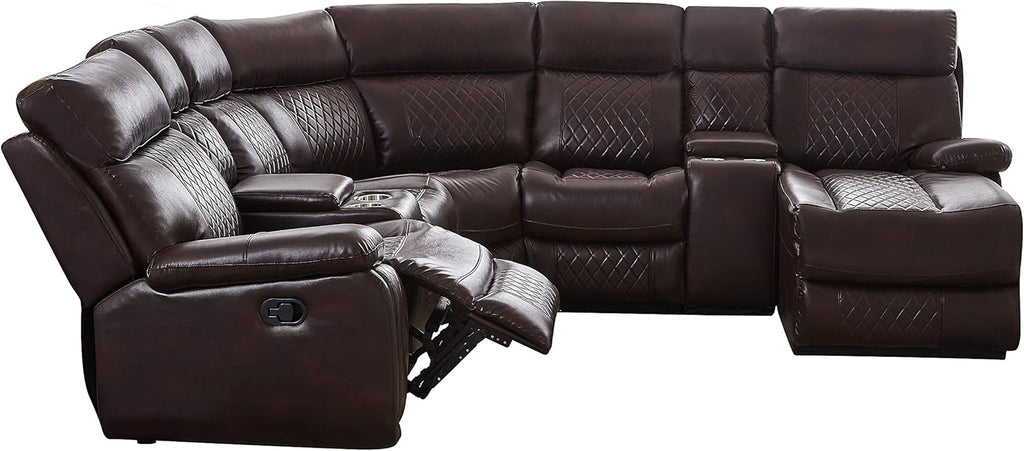 Brown PU Leather L Shape Reclining Sectional Sofa O6362