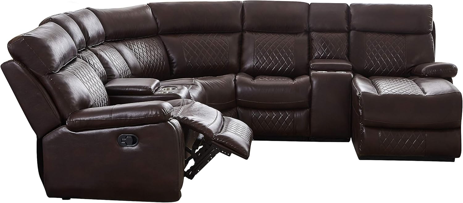 Brown PU Leather L Shape Reclining Sectional Sofa O6362