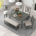 6-Piece Dining Table Set with 4 Upholstered Chairs and 1 Bench, Solid Wood, Dark Gray E50279