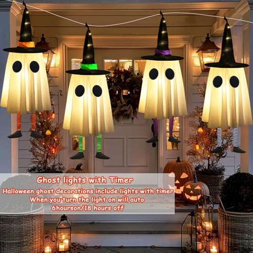 Set of 4 Halloween Hanging Ghosts with Witch Hat E50742