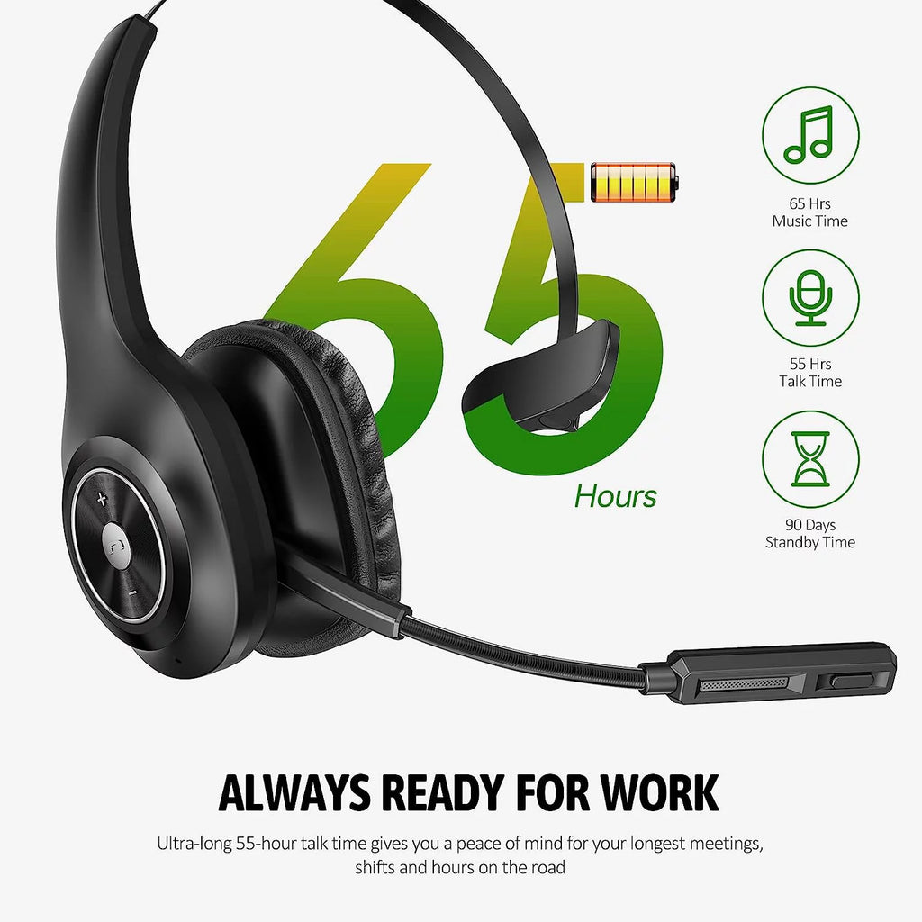 Bluetooth Headset with Microphone Noise Cancelling, 55H Talk Time P29131