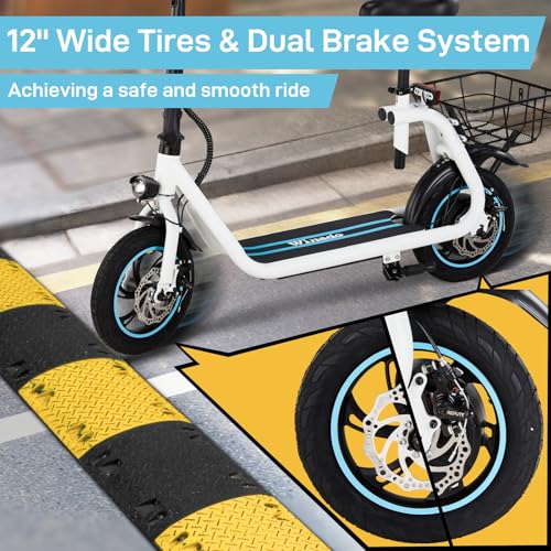 Foldable Electric Scooter with 12" Pneumatic Tire, Seat, Wide Deck, Dual Disc Brake F775