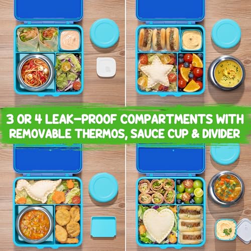 3-4 Compartment 60OZ Bento Box with Leakproof 8OZ Insulated Food Jar E540011