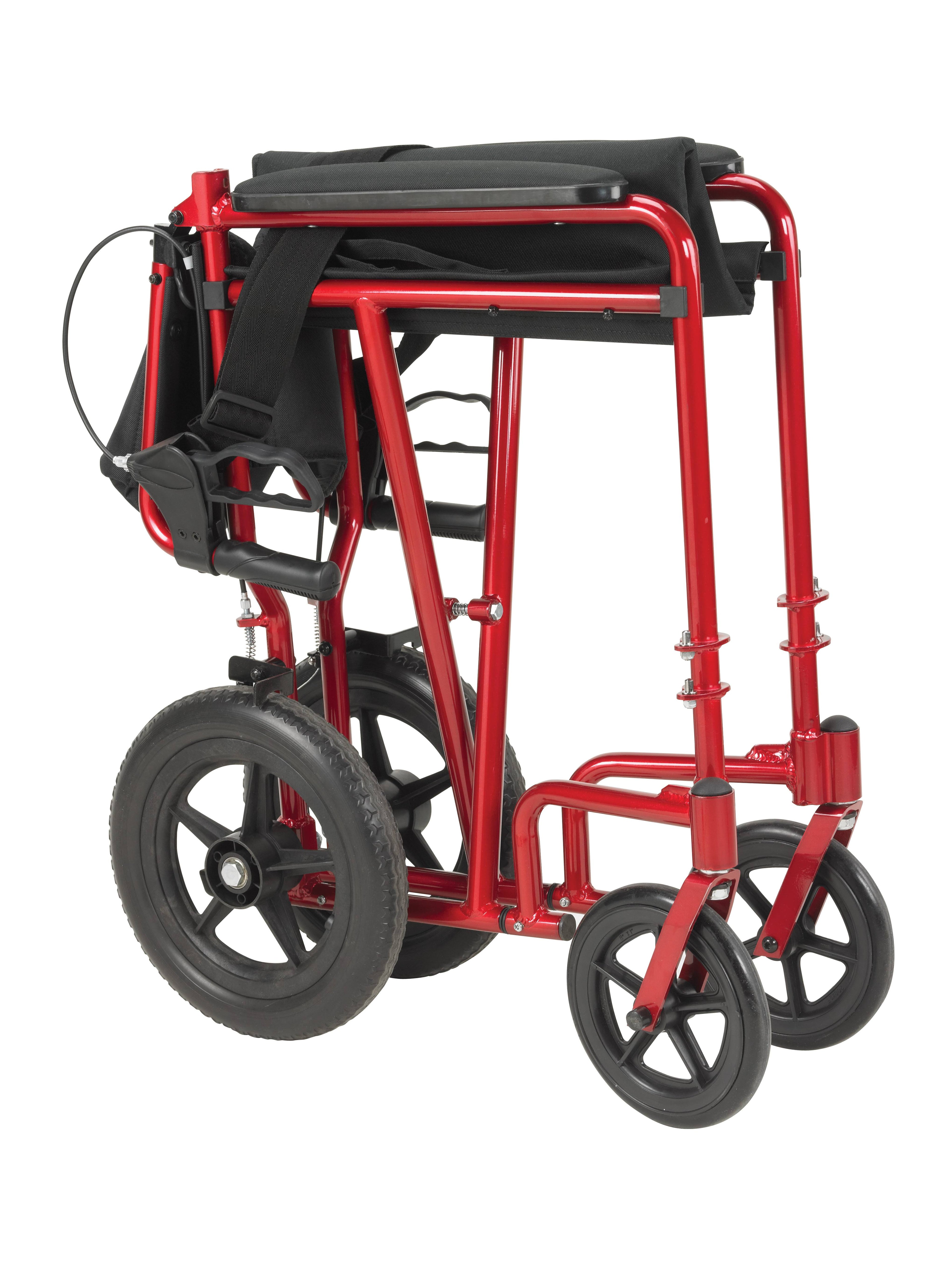 Red/Black Lightweight Transport Wheelchair with Hand Brakes U835135