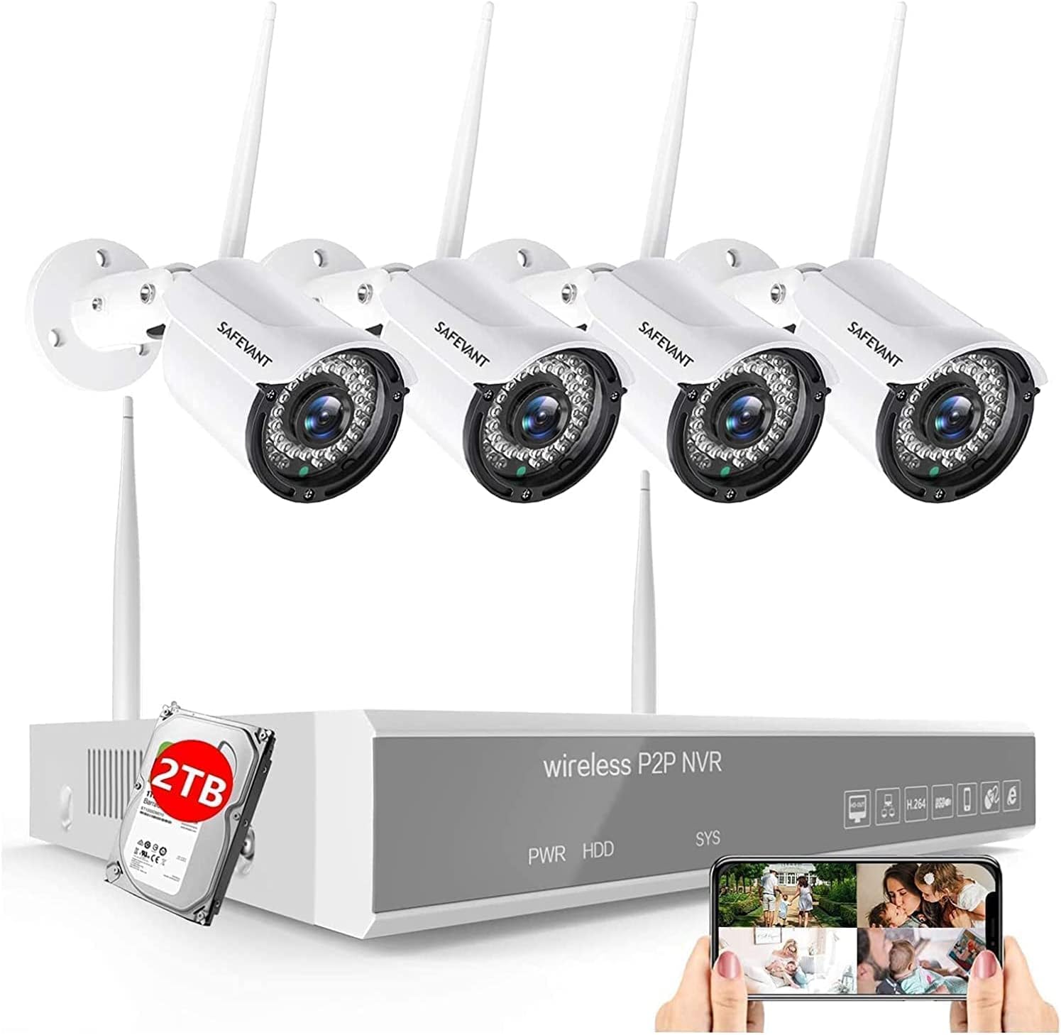 8 Channel 2TB NVR Security Camera System with 4PCS IP WiFi Cameras E21731