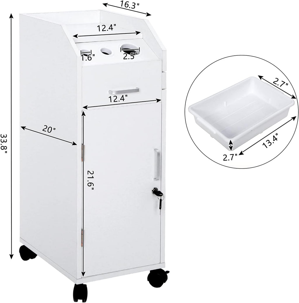 Rolling Hair Salon Storage Cart with Wheels & 3 Hair Dryer Holders & Drawers & Lock J99478