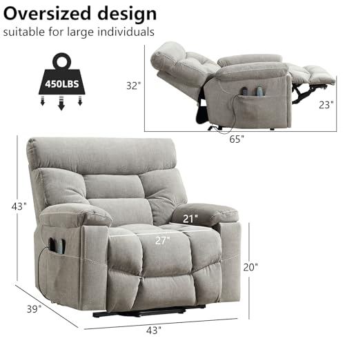 Grey Fabric Power Lift Recliner Chair with Heated Massage and USB Port S69369