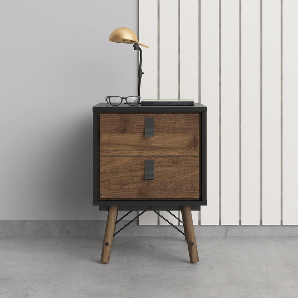 Black Matte 2 Drawer Nightstand N8484