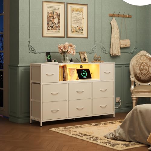 8 Drawer Fabric Dresser with LED Lights F453