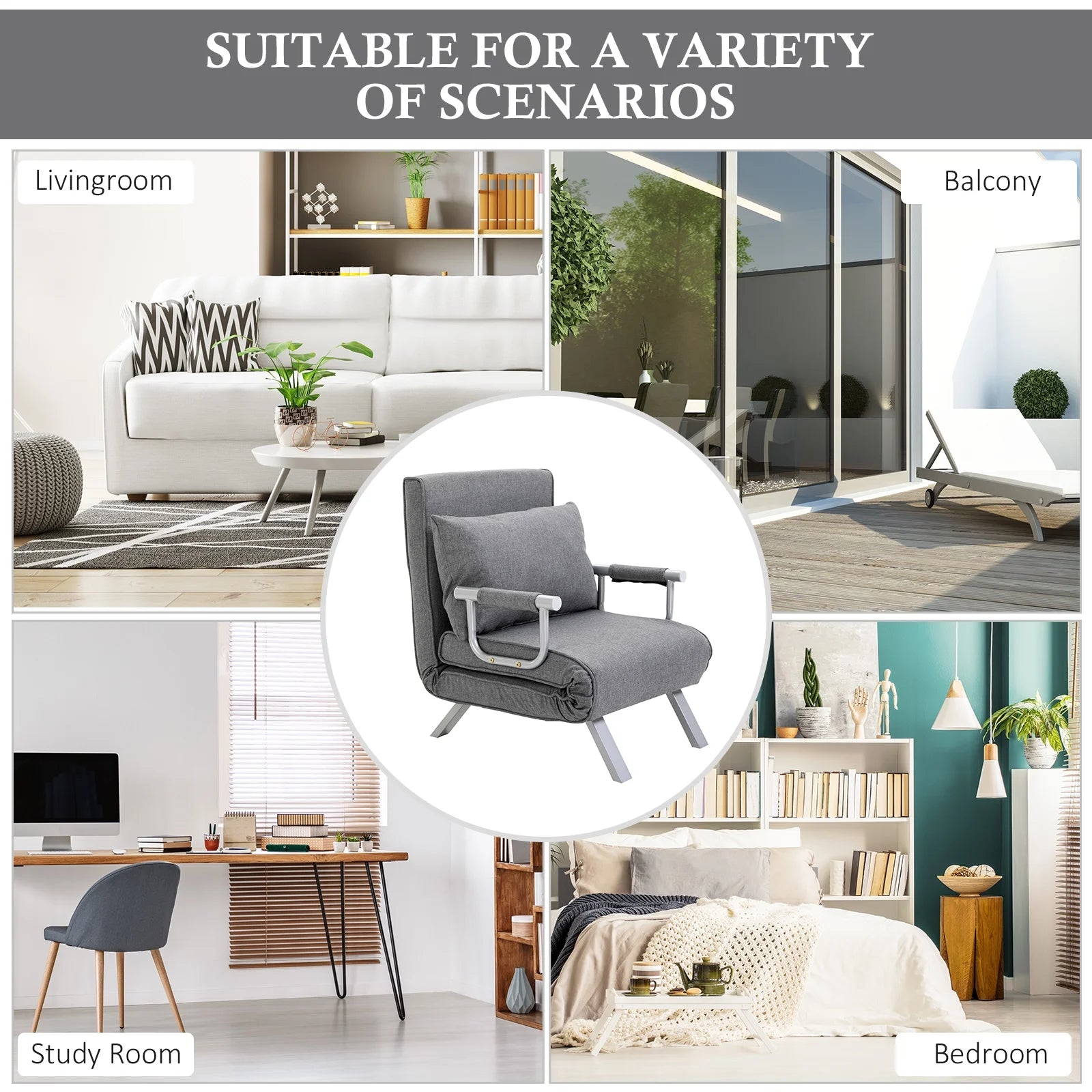 Light Grey Folding Sofa Bed Sleeper Chair U6839