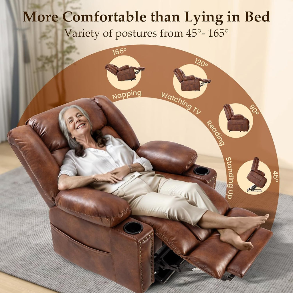 Large Power Lift Recliner with Extended Footrest, Heat and Massage T25496