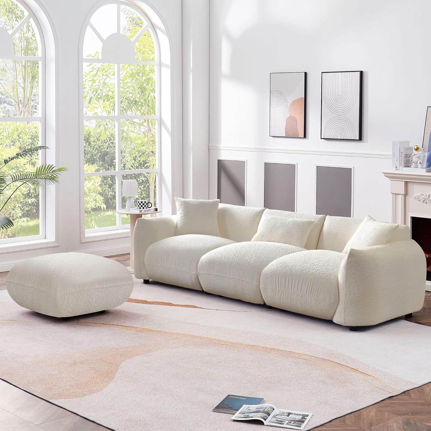 Beige Sectional Sofa with Moveable Ottoman A719