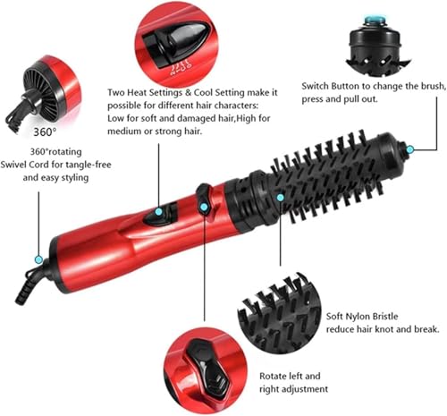Red 3-in-1 Hot Air Styler and Rotating Hair Dryer with 2 Interchangeable Brushes M44801