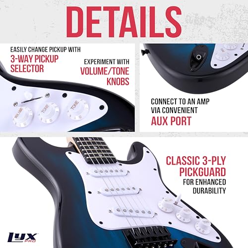 Red 36 Inch Electric Guitar Kit with Amp, Six Strings, Picks, Strap, Tuner, Cable, Gig Bag E93608