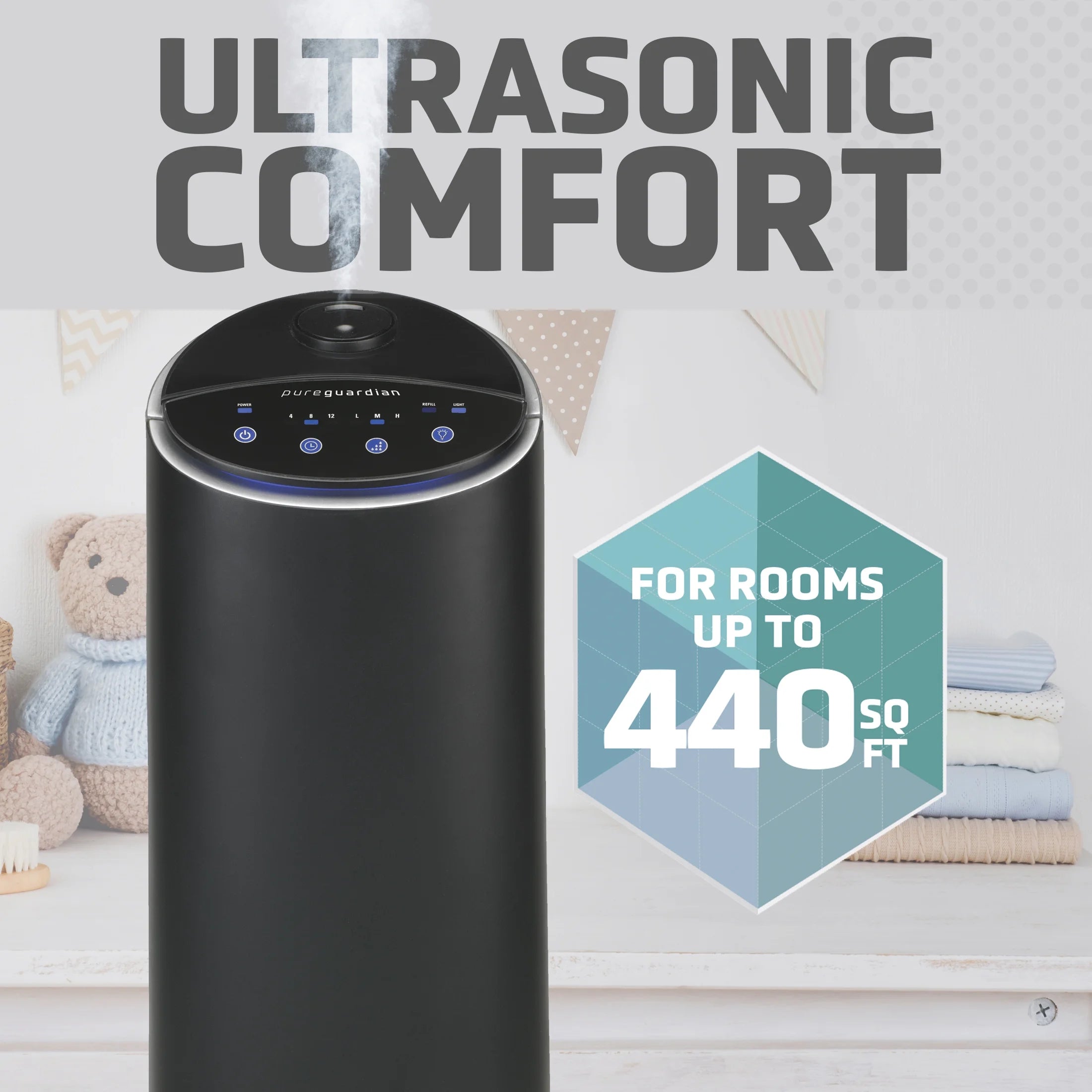 Black 1.5 Gallon Ultrasonic Cool Mist Tower Humidifier J514