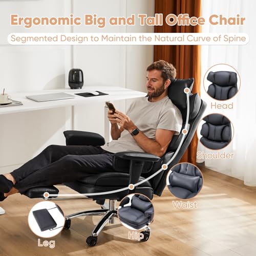 Black PU Leather Ergonomic Desk Chair with Footrest Y876056