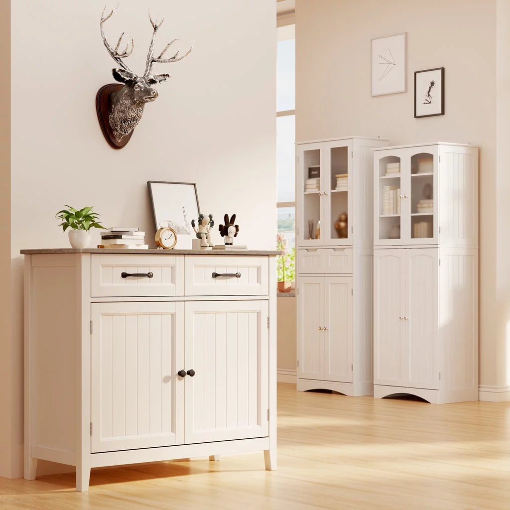 Grey Kitchen Sideboard Buffet Cabinet with Drawers and Adjustable Shelf K4573