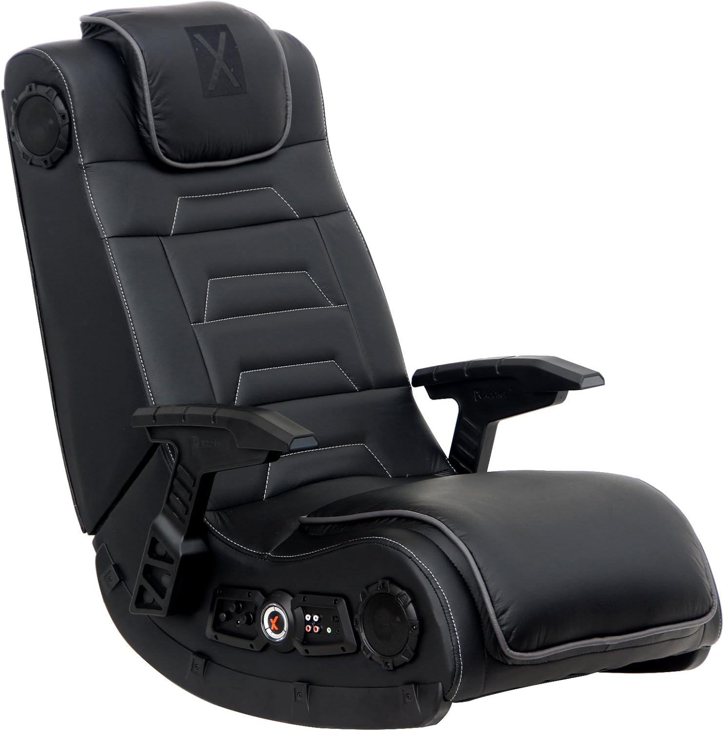 Black Leather Vibrating Floor Gaming Chair with Headrest D446
